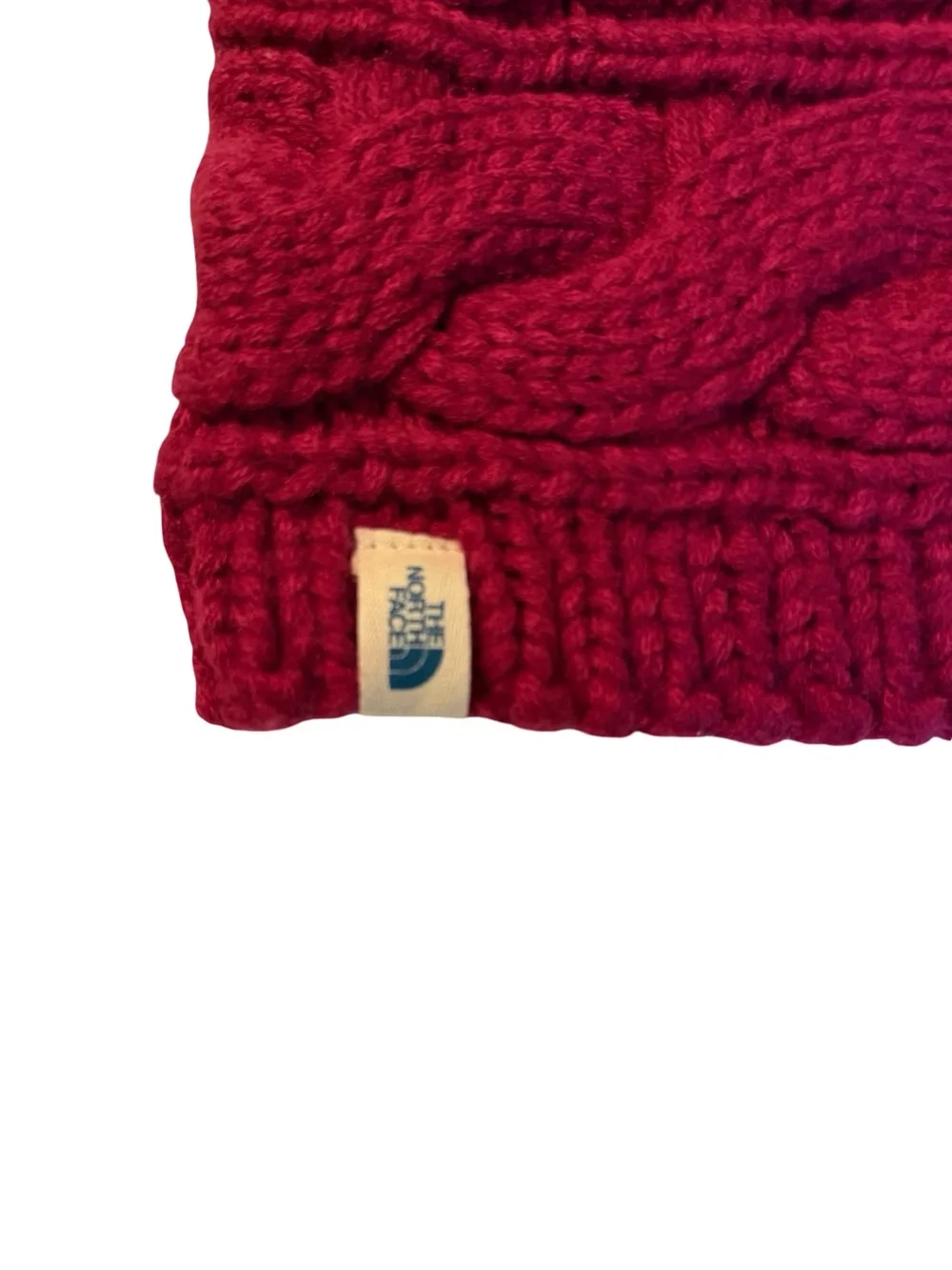 New-The North Face Pom Cable Knit Beanie - Burgundy One Size Fits All Unisex